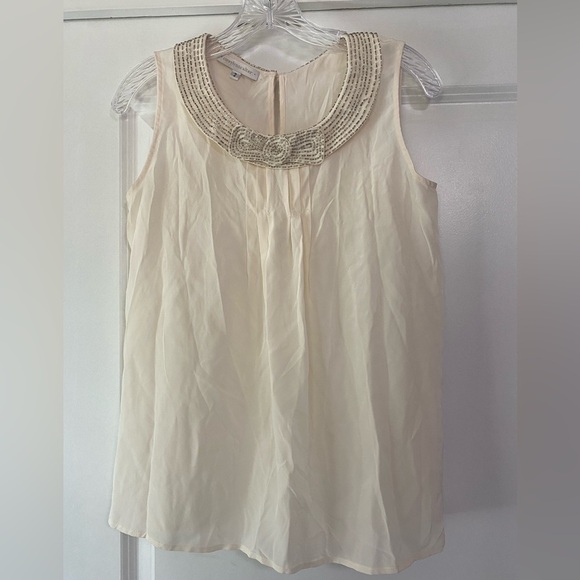 Corey Lynn Calter Silk Beaded Bow Collar Sleeveless Blouse - Picture 1 of 4